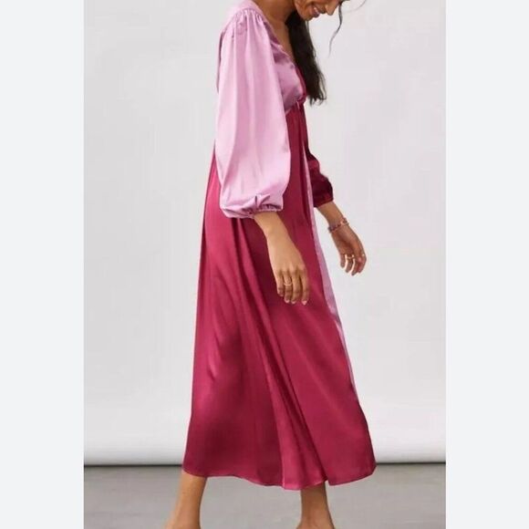 new ANTHROPOLOGIE PORRIDGE SATIN COLORBLOCK MAXI DRESS M - Picture 2 of 2